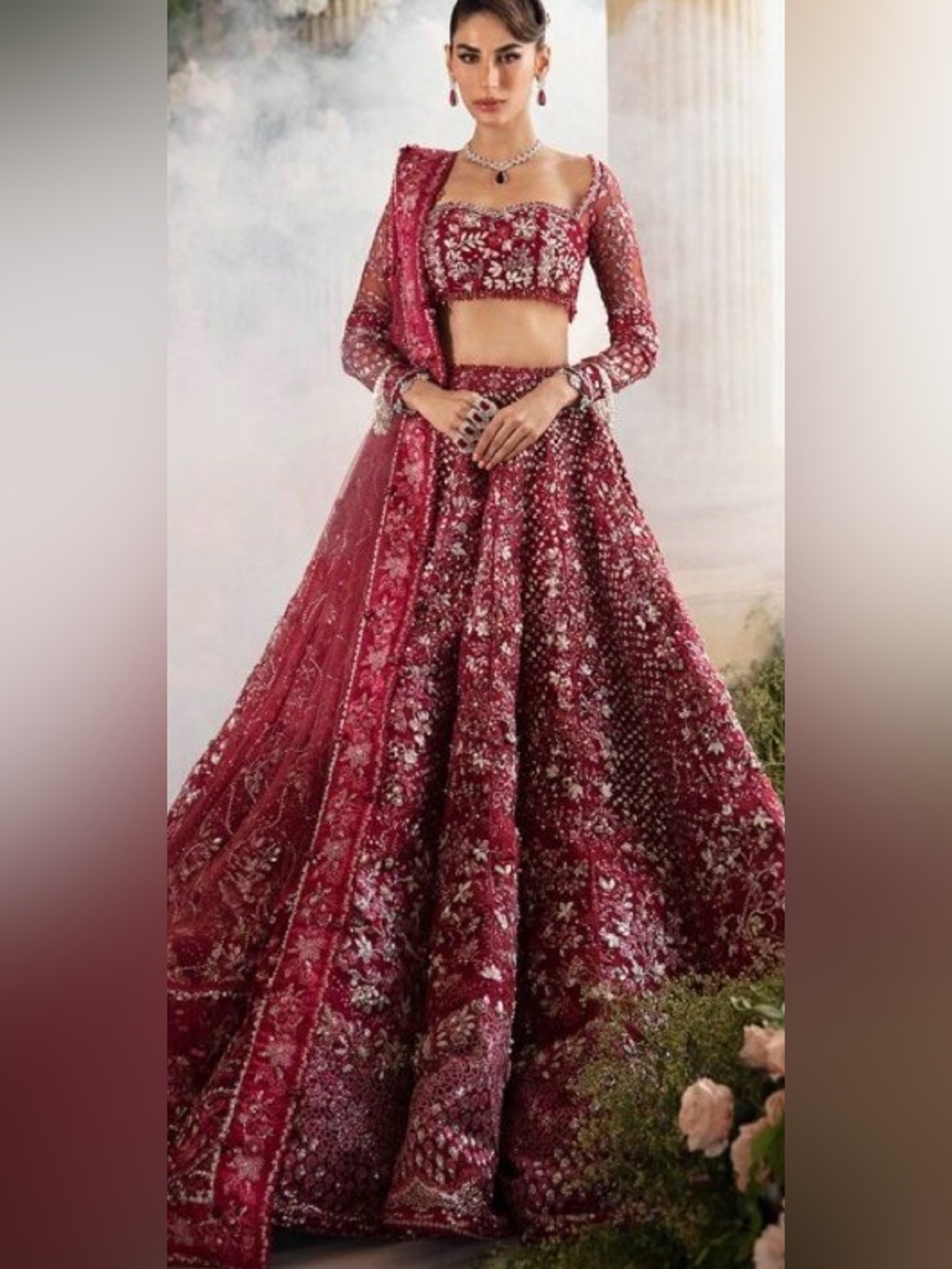 Embroidered Maroon Bridal Lehenga Set - Women Dresseslengha choli bust 38